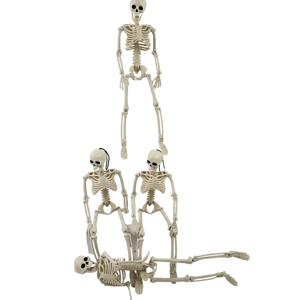 Skeletons Set of 4 Hanging Posable 16 in Full Body Halloween Decor Plastic